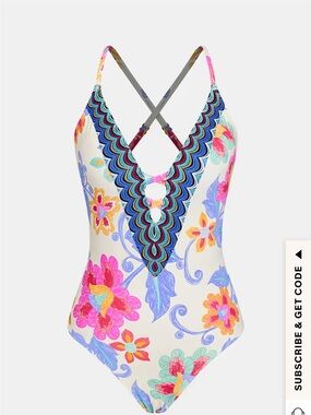 NWT Cupshe Floral One-Piece Swimsuit in White with Bright Floral Print